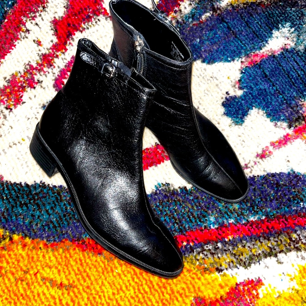 Zara Women’s Black Zip Leather Ankle Boots Sz 38/7